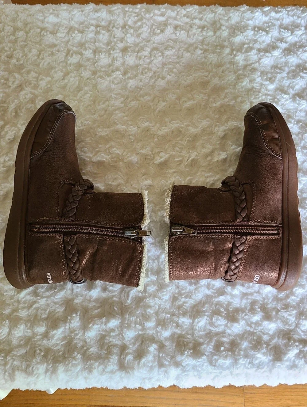 Stride Right Little Girls Ebony Sparkle Brown Ankle Boots Sz 1.5 Wide EU 33